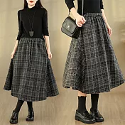 【ACheter】 高腰鬆緊腰格子A字毛呢格紋傘裙中長裙# 126956 M 彩色