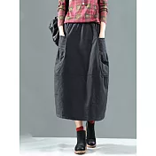 【ACheter】 寬鬆大碼復古夾棉百搭減齡遮肉長版A字長裙# 126963 L 黑色