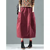 【ACheter】 寬鬆大碼復古夾棉百搭減齡遮肉長版A字長裙# 126963 L 紅色