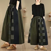 【ACheter】 毛呢格子拼接日系復古寬長褲# 126964 M 綠色