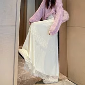 【MsMore】 蕾絲針織蛋糕裙A字長款休閒垂感傘裙# 126930 M 杏色