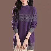 【MsMore】 半高領毛衣寬鬆遮肚中長款內搭羊毛感針織上衣# 126931 FREE 紫色