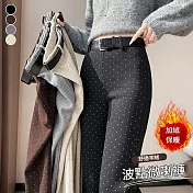 【MsMore】 加絨加厚顯瘦波點微喇褲羊絨感休閒寬鬆長褲# 126936 M 黑色