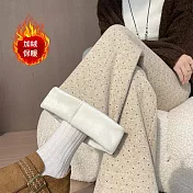 【MsMore】 加絨加厚顯瘦波點微喇褲羊絨感休閒寬鬆長褲# 126936 M 卡其色