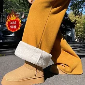 【MsMore】 加絨加厚羊羔北極絨抽繩高腰直筒糯米長褲# 126939 M 黃色