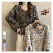 【Lockers 木櫃】慵懶風寬鬆V領短版彩色毛衣 L114121001 深花色