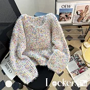 【Lockers 木櫃】慵懶風寬鬆V領短版彩色毛衣 L114121001 淺花色