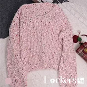 【Lockers 木櫃】慵懶風寬鬆V領短版彩色毛衣 L114121001 粉色