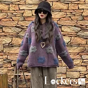【Lockers 木櫃】秋季百搭韓系圓領長袖針織衫 L114121003 紫色
