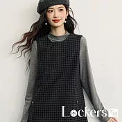 【Lockers 木櫃】復古格子無袖毛呢背心裙 L114121005 灰藍格紋XL