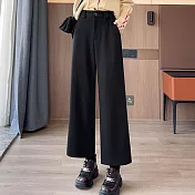 【AnZa】高腰毛呢八分直筒闊腿褲 FREE 黑色