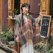 【AnZa】民族風水波紋混色針織披肩外套(4色) FREE 灰綠