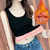 【AnZa】大尺碼 坑條紋蕾絲加絨加厚保暖背心(2色)      3XL 黑色