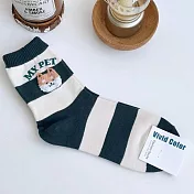 Kankoku韓國 狗狗英文字母條紋襪   * 深綠條紋