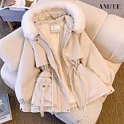 【AMIEE】百搭顯瘦中長版羽絨棉外套(KDCQ-2122) M 白色
