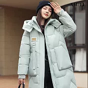 【AMIEE】韓系洋氣長版羽絨棉外套(KDCQ-2303) M 綠色