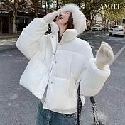 【AMIEE】日雜風格燈芯絨羽絨棉外套(KDCQ-8309) M 白色