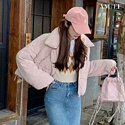 【AMIEE】日雜風格燈芯絨羽絨棉外套(KDCQ-8309) M 粉紅