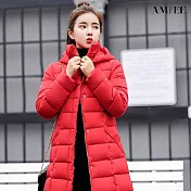 【AMIEE】韓款修身長版羽絨棉外套(KDCQ-928) M 大紅