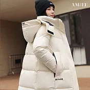 【AMIEE】韓版個性長版羽絨棉工裝外套(KDCQ-2308) M 米色