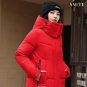 【AMIEE】韓版個性長版羽絨棉工裝外套(KDCQ-2308) M 紅色