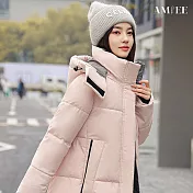 【AMIEE】韓版個性長版羽絨棉工裝外套(KDCQ-2308) M 粉色
