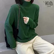 【初色】高領假兩件德絨長袖打底衫T恤上衣女上衣-共4色-39461(M-2XL可選) 2XL 綠色