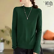 【初色】休閒風純色半高領長袖顯瘦打底衫內搭上衣女上衣-共6色-16823(M-4XL可選) 2XL 綠色