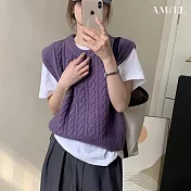 【AMIEE】復古麻花寬鬆針織背心(KDTQ-2402) FREE 紫色