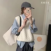 【AMIEE】復古麻花寬鬆針織背心(KDTQ-2402) FREE 米白