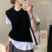 【AMIEE】復古麻花寬鬆針織背心(KDTQ-2402) FREE 黑色