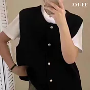 【AMIEE】溫柔系排扣百搭針織馬甲背心(KDTQ-2510) FREE 黑色