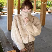 【AMIEE】輕奢百搭修身長絨保暖外套(KDCQ-9839) L 米杏