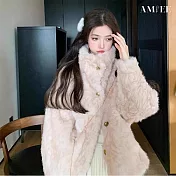 【AMIEE】輕奢百搭修身長絨保暖外套(KDCQ-9839) L 櫻花粉