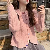 【AMIEE】甜美學院風彩虹扣開襟針織上衣(KDTQ-302) FREE 粉色