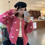 【AMIEE】簡約休閒百搭針織外套(KDCQ-173) FREE 粉紅