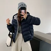 【MsMore】 甜美修身顯瘦連帽短款棉排骨麪包服外套# 127008 S 黑色