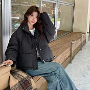 【MsMore】 甜美時尚羽絨棉服短款小個子加厚保暖外套# 127010 S 黑色