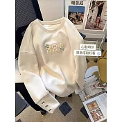 【MsMore】 加絨圓領 T小狗刺繡長袖上衣# 127013 M 杏色