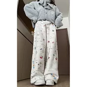 【MsMore】 韓國少女時尚華棉複合印花直筒長褲# 127016 S 灰色