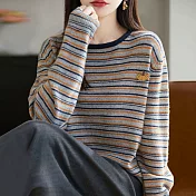 【MsMore】 時尚條紋南瓜刺繡針織大碼毛衣上衣# 127017 FREE 彩色
