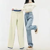 【MsMore】 愛伊戀加厚絨超柔紗垂感闊腿牛仔褲# 127019 M 藍色