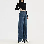 【MsMore】 愛伊戀加厚絨超柔紗垂感闊腿牛仔褲# 127019 M 牛仔藍色