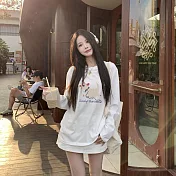 【MsMore】 毛絨狗印花长袖T恤宽松上衣 126993 M 白色