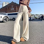 【MsMore】 直筒褲垂感高腰加絨加厚顯瘦糯米羊絨長褲# 127030 S 米白色