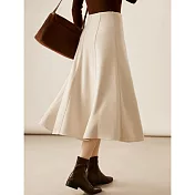 【MsMore】 復古時髦毛呢傘形中長款半身裙# 127032 M 米白色
