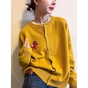 【MsMore】 小馬刺繡毛衣排釦針織上衣# 127039 FREE 黃色