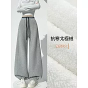 【MsMore】 抗寒北極絨高腰垂感百搭顯瘦保暖可束口休閒運動褲# 127047 M 銀色