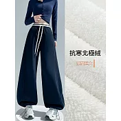 【MsMore】 抗寒北極絨高腰垂感百搭顯瘦保暖可束口休閒運動褲# 127047 M 藏青色
