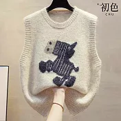 【初色】韓系斑馬緹花軟糯圓領坎肩寬鬆針織馬甲背心女背心-共2色-17236(F可選) F 杏色